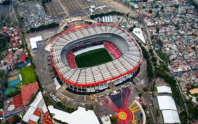 Vista aérea del Estadio Banorte, casa de América y Cruz Azul, en la alcaldía Coyoacán