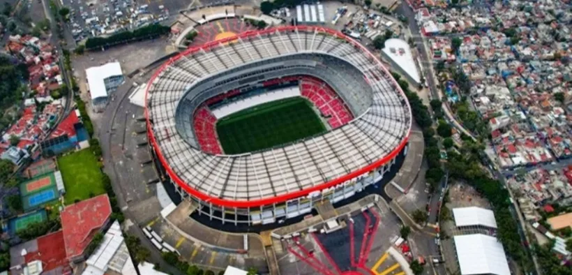 Vista aérea del Estadio Banorte, casa de América y Cruz Azul, en la alcaldía Coyoacán