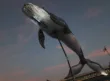 Escultura de una ballena suspendida al atardecer, imagen de la ficha de la exposición Desde el umbral del MUAC