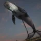 Escultura de una ballena suspendida al atardecer, imagen de la ficha de la exposición Desde el umbral del MUAC
