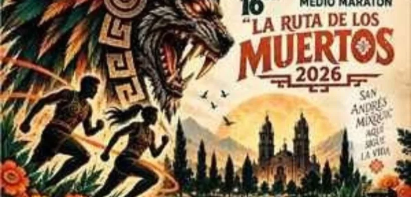 Cartel oficial del medio maratón La Ruta de los Muertos 2026 hacia San Andrés Mixquic