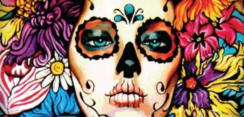 Ilustración oficial de una catrina con flores de la Mega Procesión de las Catrinas 2026