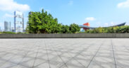 empty square floor and modern commercial office buildings in Shenzhen