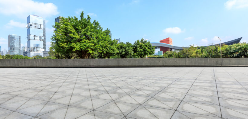 empty square floor and modern commercial office buildings in Shenzhen